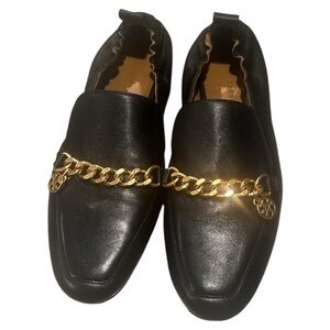 Tory Burch Black and Gold Slip-On Loafers